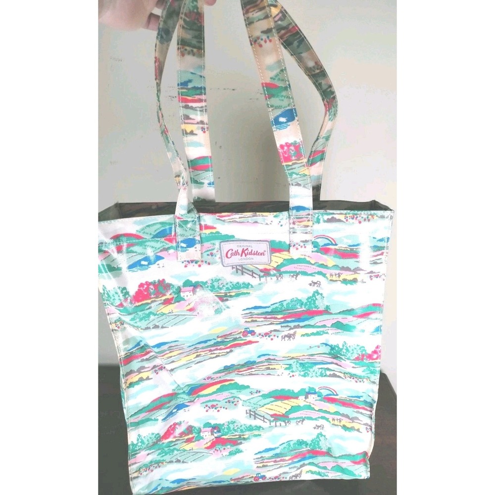 Original Cath Kidston London Scenic Landscape Oilcloth Tote Bag Handbag EUC